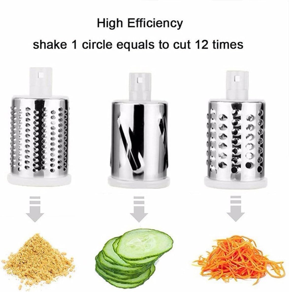 Rotary Cheese Grater, Kitchen Mandoline Vegetable Slicer with 3 Interchangeable Blades, Easy to Clean Grater for Fruit, Vegetables, Nuts