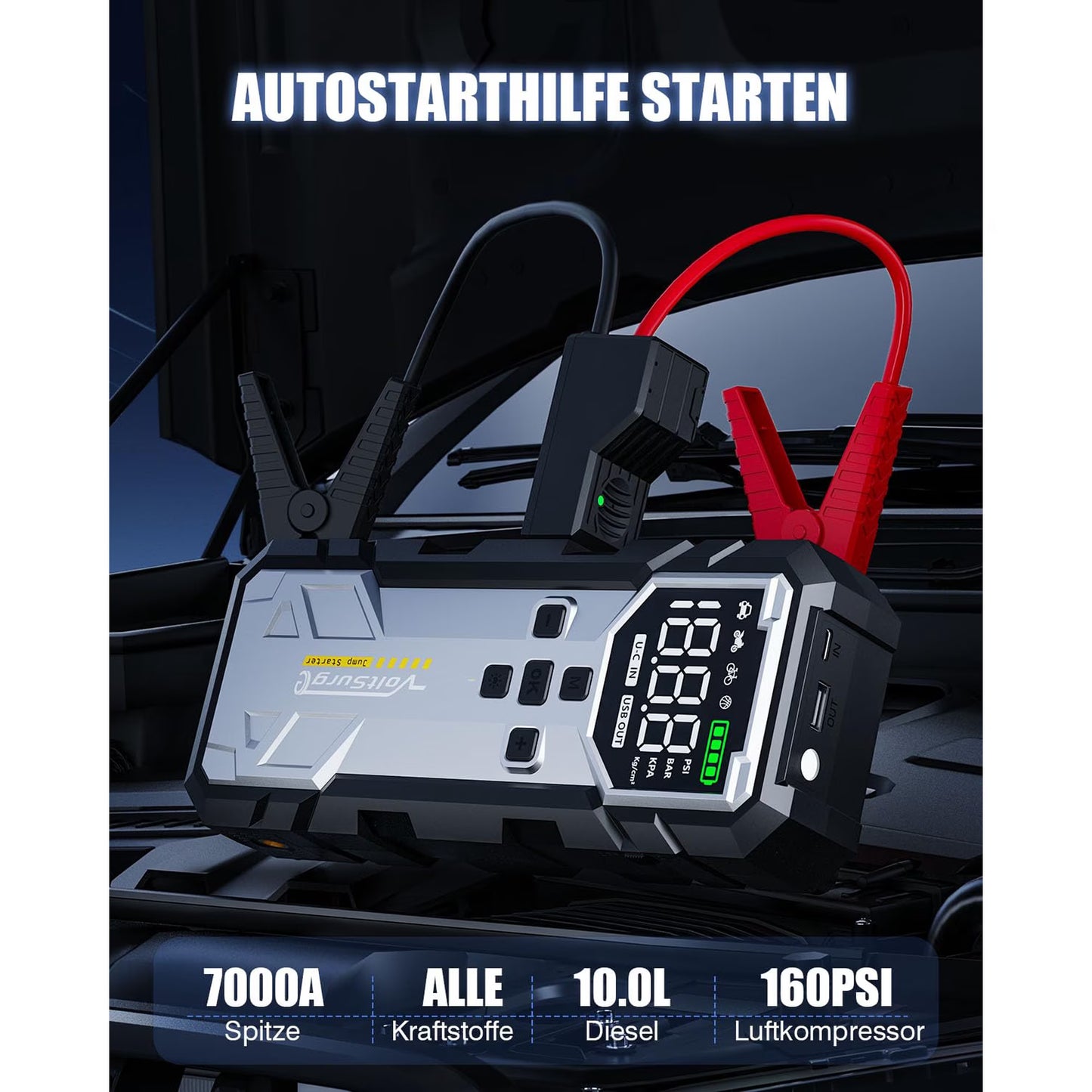 Tmdioo 8000A Jump Starter with Air Compressor, 12V Jump Box for Car Battery (All Gas/10.0L Diesel) Portable Jumper Starter Pack with 150PSI Auto Tire Inflator, LCD Display, Lights & Booster Cable