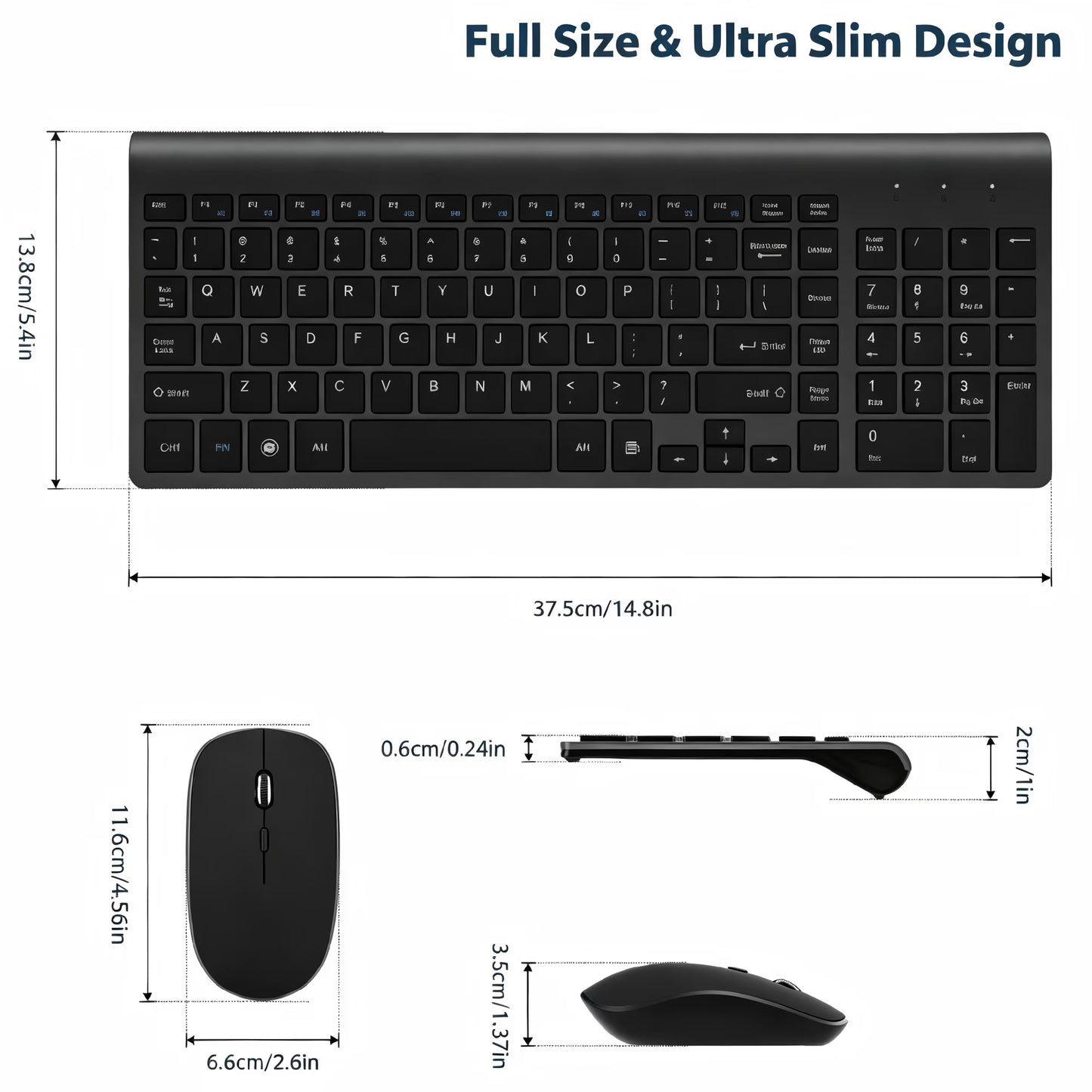 Avoben Wireless Keyboard and Mouse Combo for Windows, 2.4 GHz Wireless Unifying USB Receiver, 15 FN Keys, Long Battery Life, Compatible with PC, Laptop