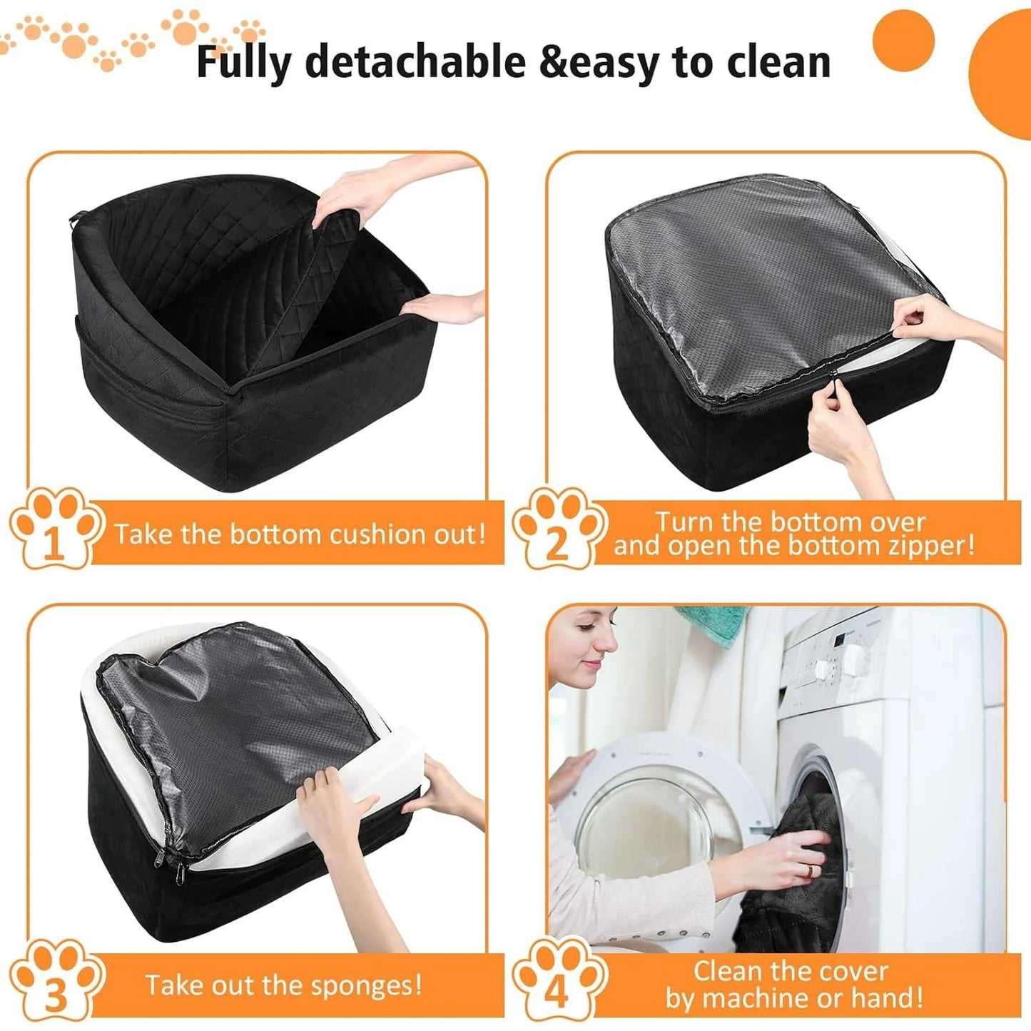 Dog Car Seat for Small Medium Dogs,Detachable Washable Dog Booster Seat Under 30lbs, Pet Car Seat Travel Bed with Storage Pockets and Dog Safety Belt (Black)