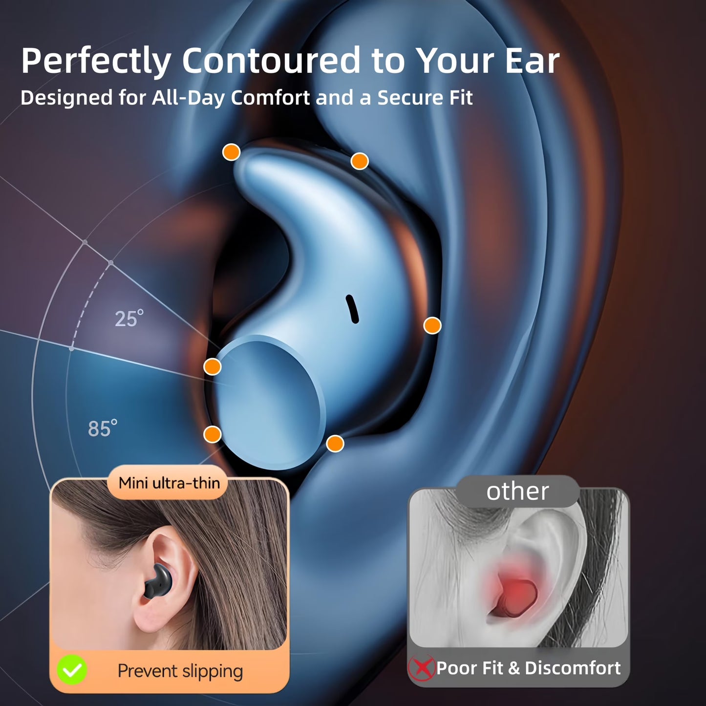 Bluetooth Headphones True Wireless Earbuds 60H Playback LED Power Display Earphones with Wireless Charging Case IPX5 Waterproof in-Ear Ear buds with Mic for TV Smart Phone Laptop Computer Sports