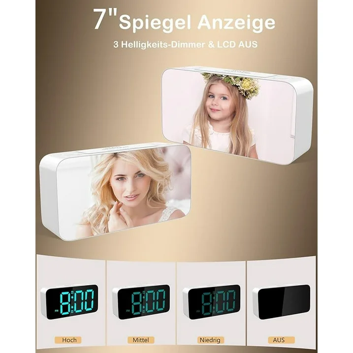 Super Loud Alarm Clock for Heavy Sleepers Adults,Digital Clock with 7 Color NightLight,Adjustable Volume, Charging Cable,Small Clocks for Bedrooms,Ok to Wake Up for People (White+RGB)