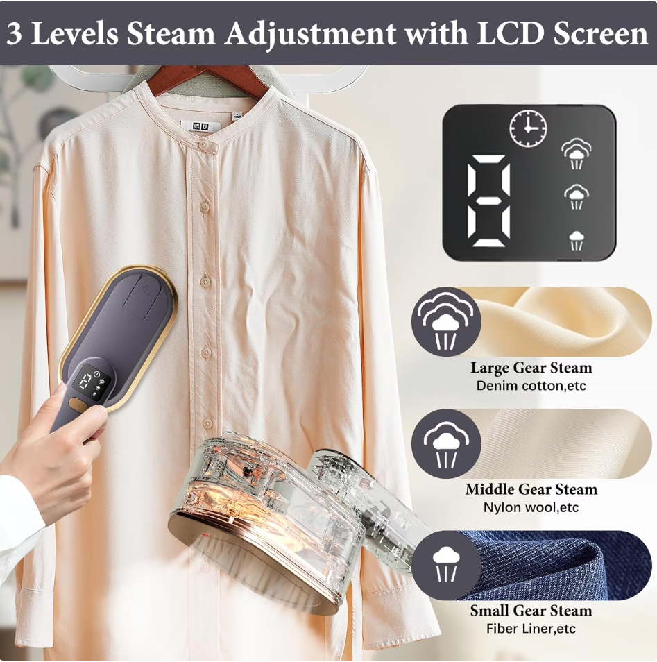 Travel Steamer for Clothes,1200W Portable Iron,10s Heat Up,Steamer ＆ Iron 2 In 1, Travel Size,Large Ceramic Heat Panel