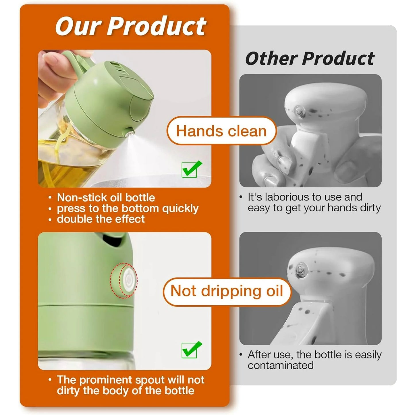 Olive Oil Dispenser Bottle for Kitchen，2 in 1 Oil Sprayer for Cooking, 18oz/600ml Glass Oil Spray Bottle with Pourer, Food-grade Oil Mister for Air Fryer, Salad, Frying, BBQ (2PCSGreen)