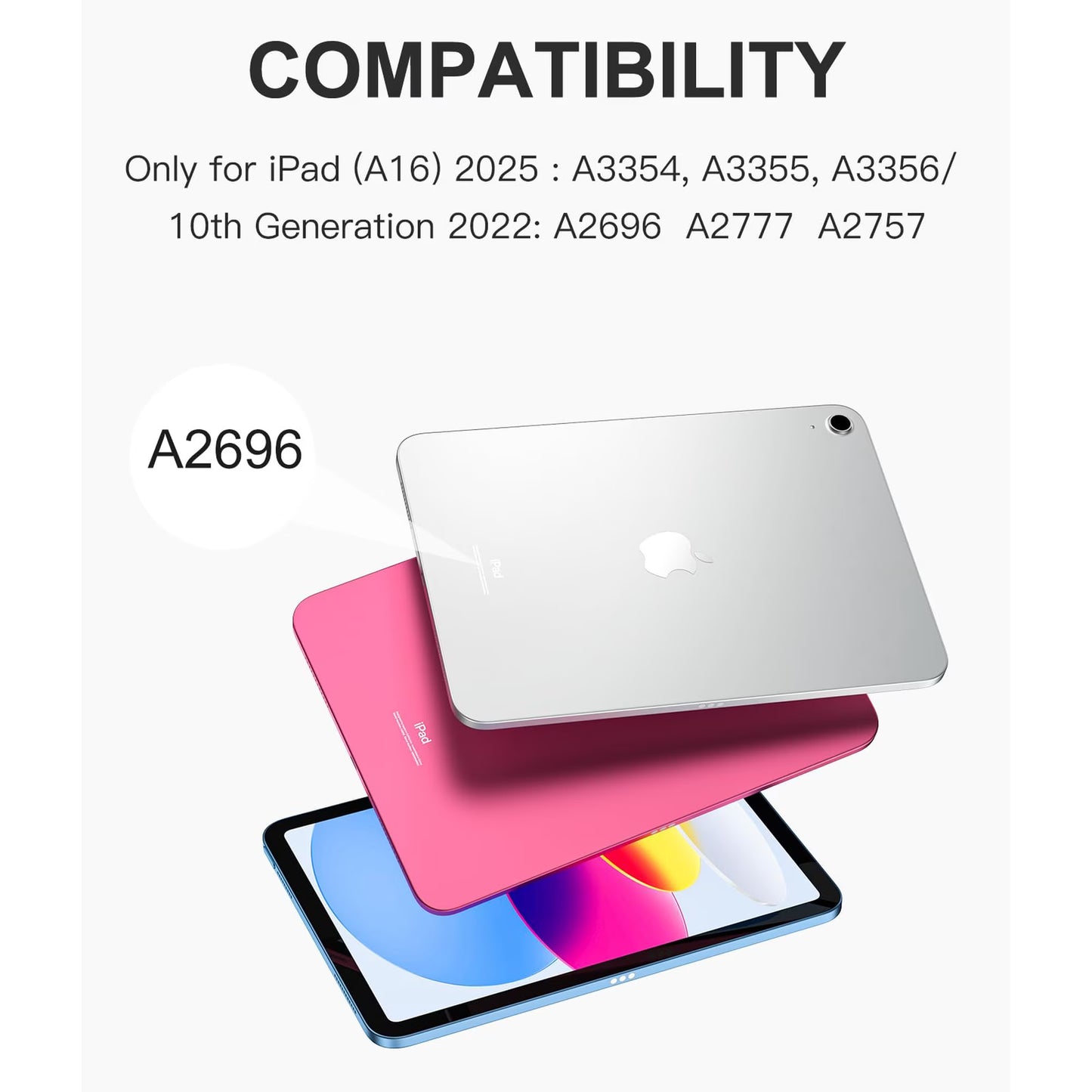 Compatible for iPad Generation Case with Keyboard, Folio Cover with Pencil Holder, Multi-Touch Trackpad, 7 Color Backlit, Detachable Keyboard for iPad (A16) 11th/10th Gen (Black)