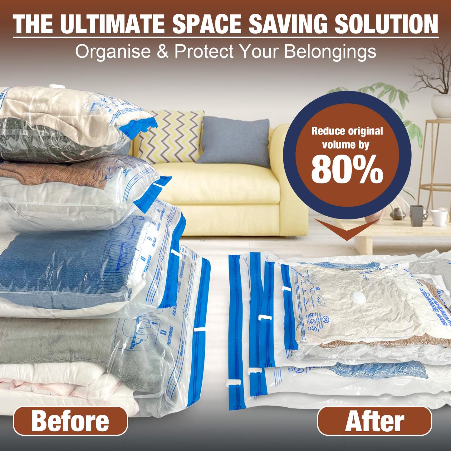 20 Pack Vacuum Storage Bags, Space Saver Bags (4 Jumbo/4 Large/4 Medium/4 Small/4 Roll) Compression for Comforters and Blankets, Pillow, Bedding, Sealer Clothes Storage
