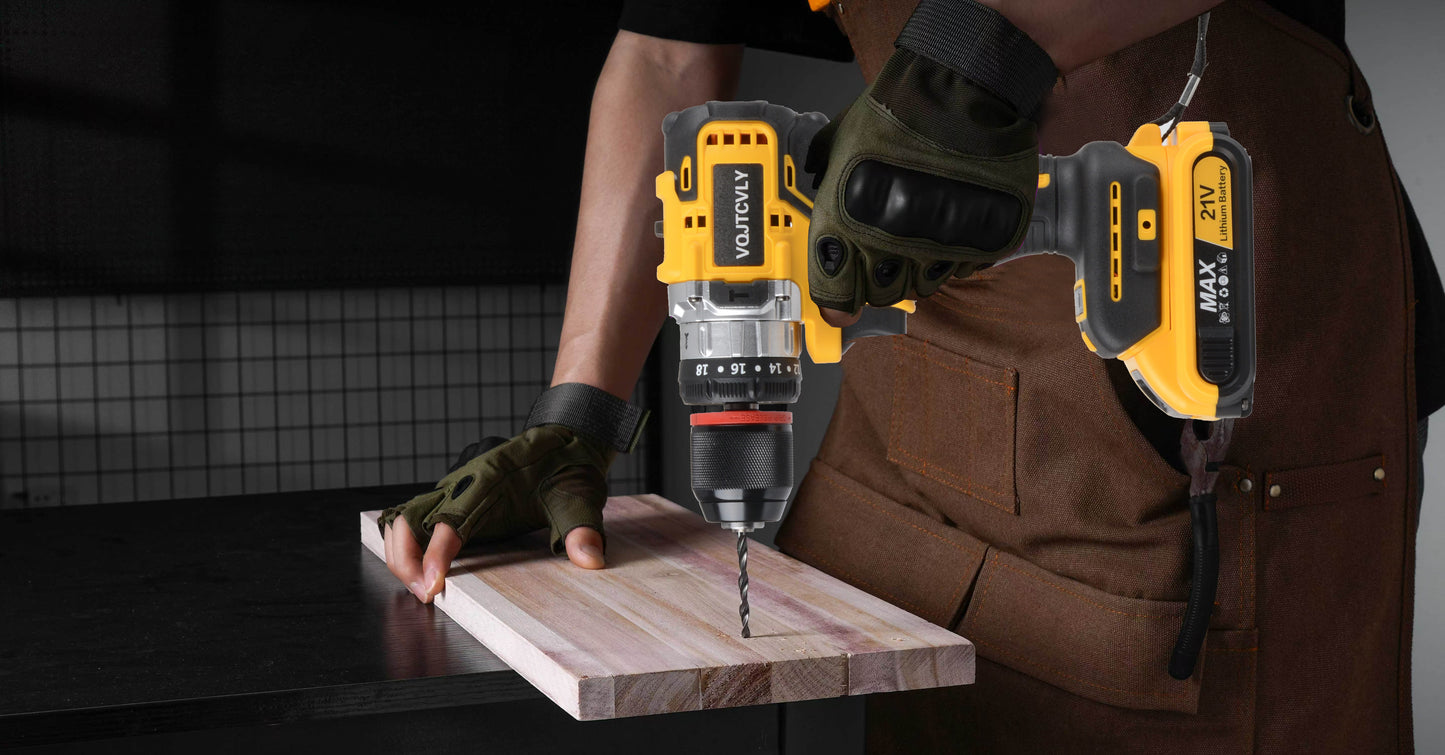 21V MAX Brushless Cordless Drill Set, Power Drill Kit with Battery and Charger, 3/8-Inch Keyless Chuck, Variable Speed, 18 Position and 26pcs Drill Bits (Yellow)
