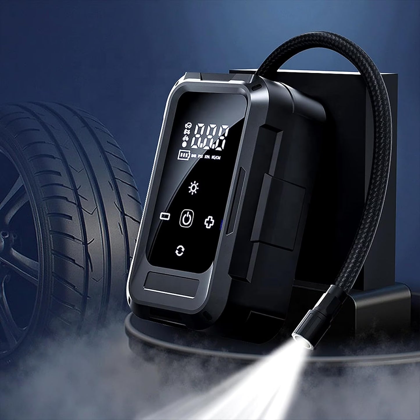 Mikhai Tire Inflator Portable Air Compressor Cordless Mini Bike Pump with 4500mAh Long Range Battery, 140 PSI Car Tires Air Pump with LED Lights&Pressure Gauge for Auto, Motorcycles, Bikes, Balls