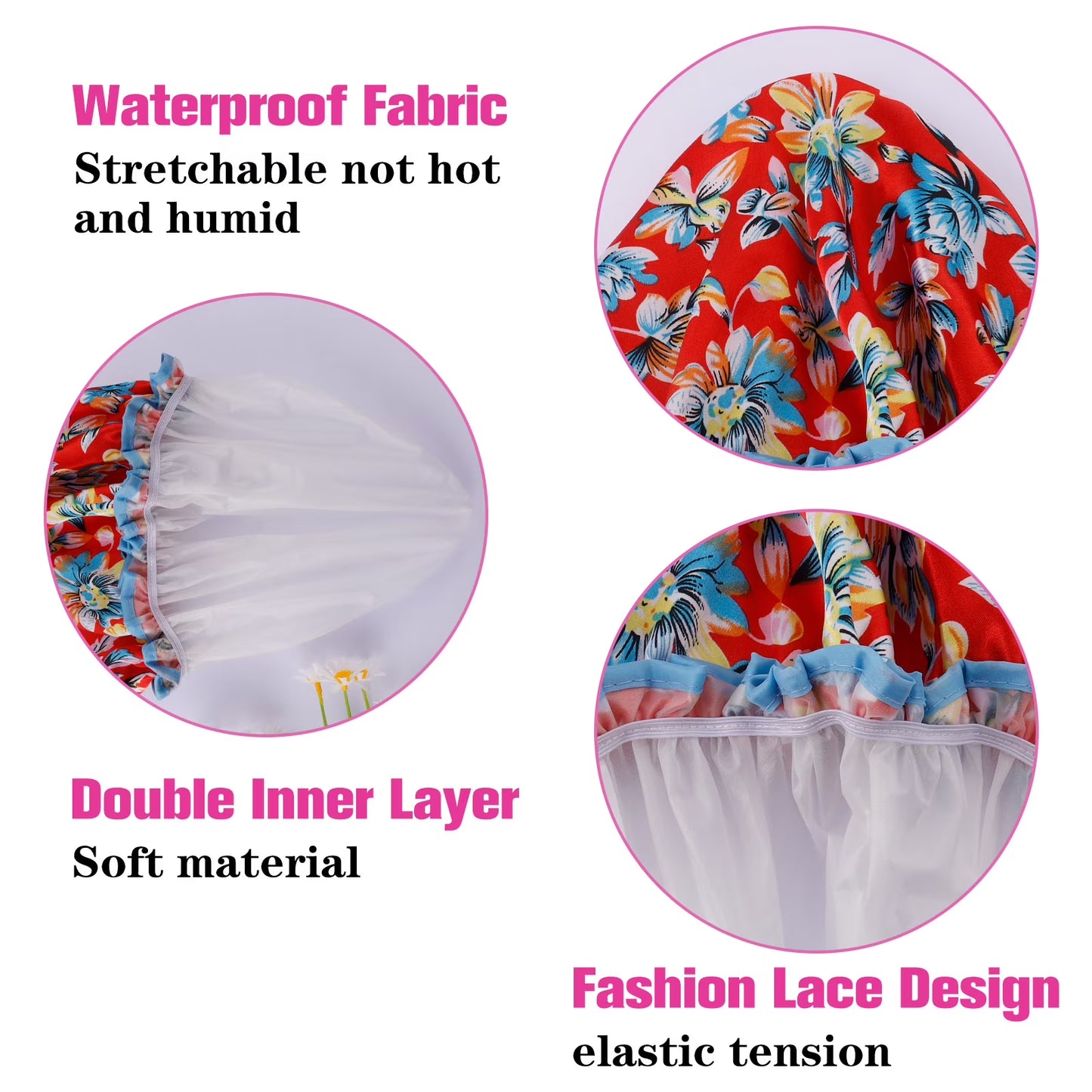 6 Pieces Shower Cap for Women, Elastic and Reusable, Environmental Protection Hair Bath Caps, Double Waterproof Layers Bathing Hat for Women Girl