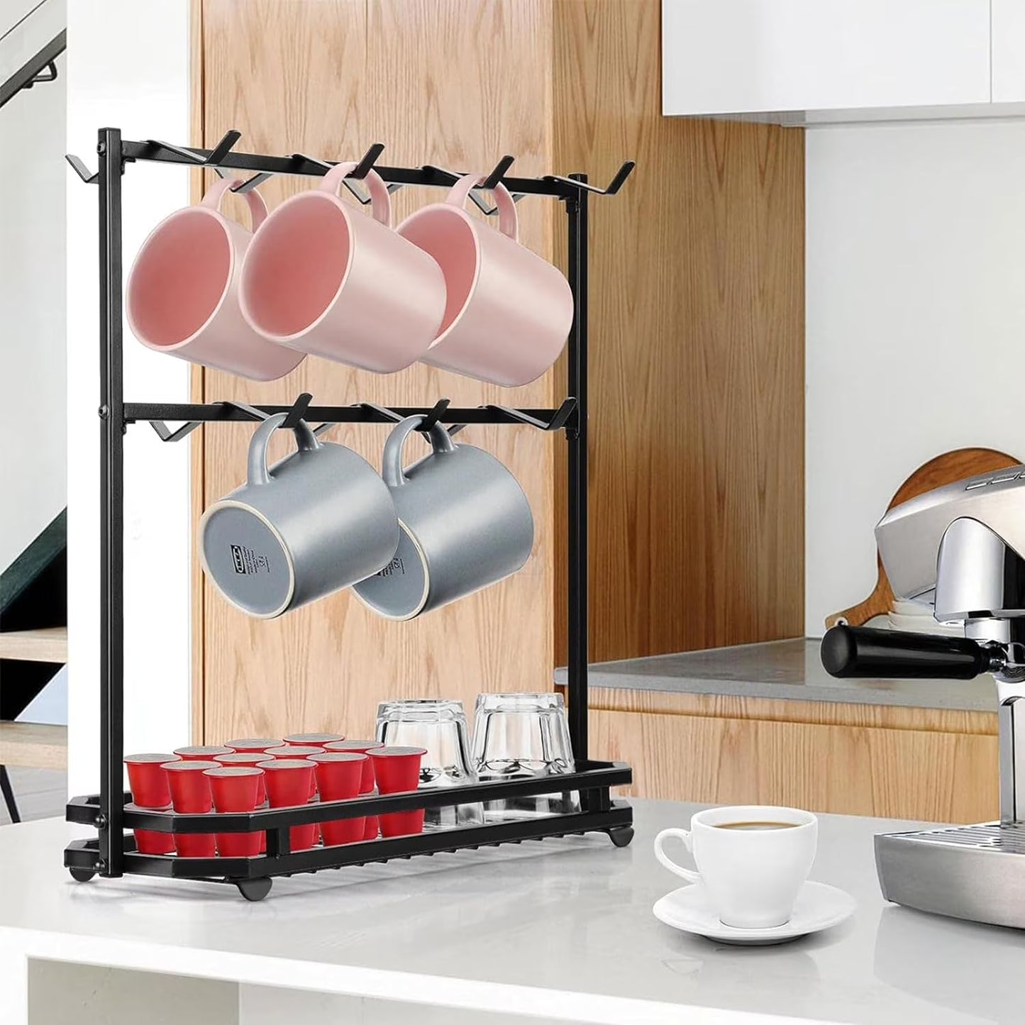 Carestrong Large Coffee Mug Holder Stand Countertop, Tree Rack for 14 Mugs, 2 Tier Counter Display Storage, Metal Wire Tea Cup Holder for Coffee Station Kitchen Organizer, Not Included Mugs