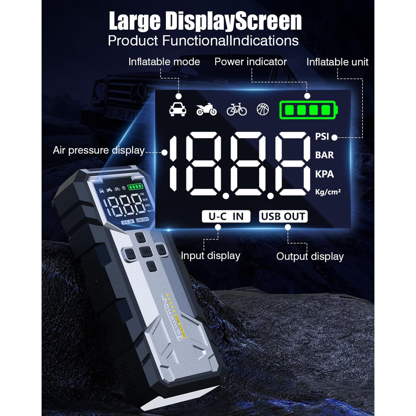 Tmdioo 8000A Jump Starter with Air Compressor, 12V Jump Box for Car Battery (All Gas/10.0L Diesel) Portable Jumper Starter Pack with 150PSI Auto Tire Inflator, LCD Display, Lights & Booster Cable
