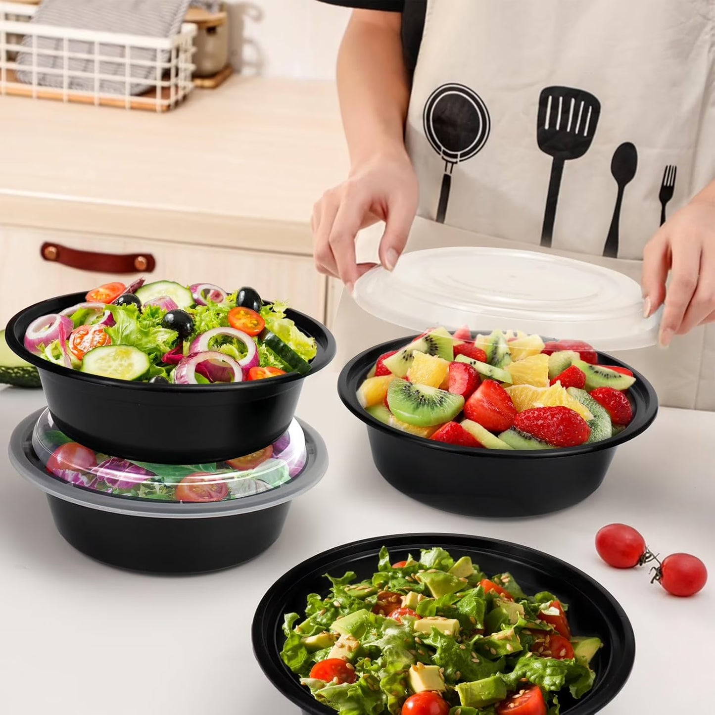 50-Pack Reusable Meal Prep Containers Microwave Safe Food Storage Containers with Lids, 28 oz - 1 Compartment Take Out Disposable Plastic Bento Lunch Box To Go, BPA Free - Dishwasher & Freezer Safe