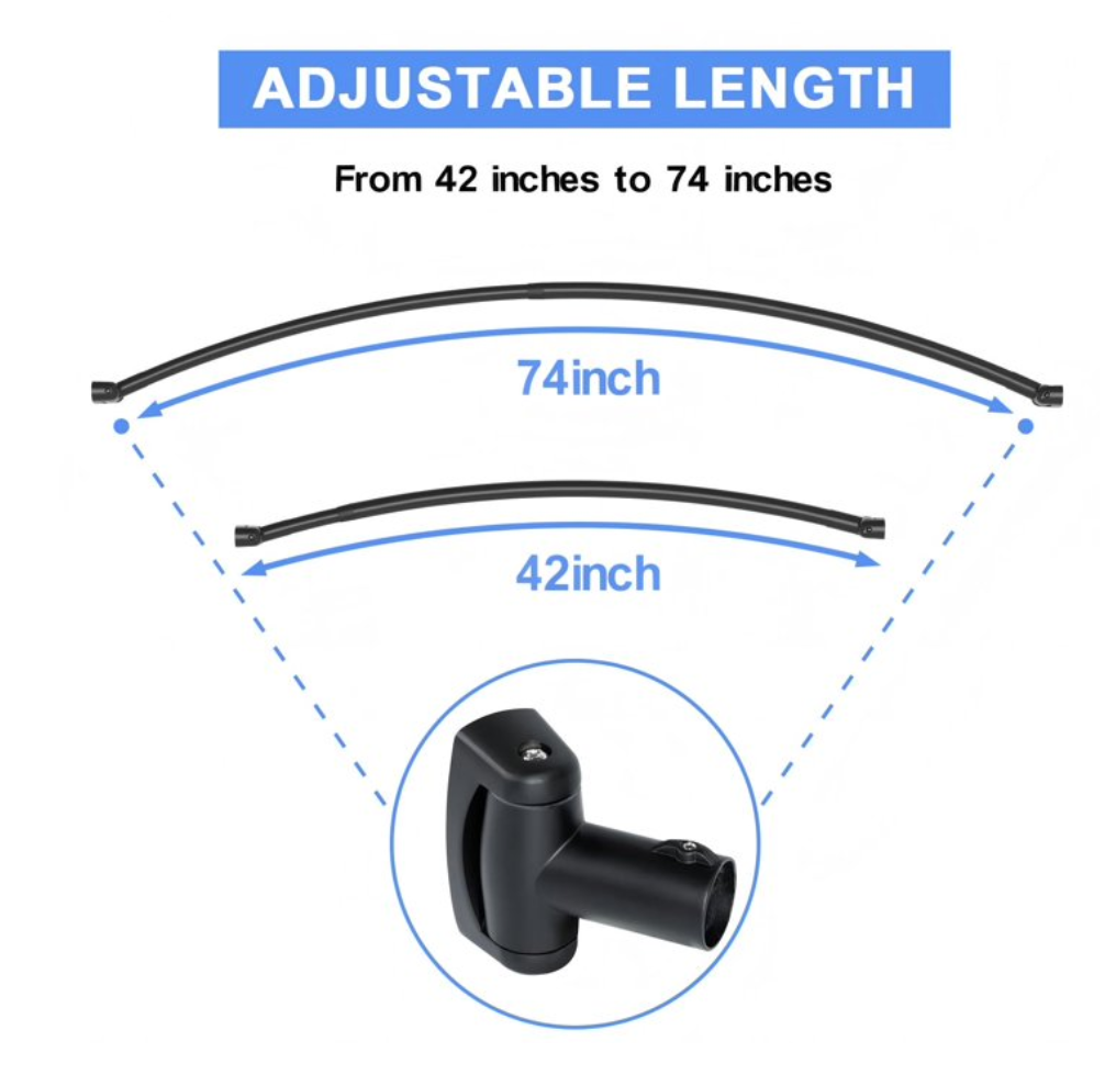 Curved Curved Shower Curtain Rod 42-74 Inches Adjustable Splicing Design Need To Drill Shower Rods Curved Round Bowed Rust proof, Premium Stainless Steel Shower Curtain Rod for Bathroom, Bathtub, Sta