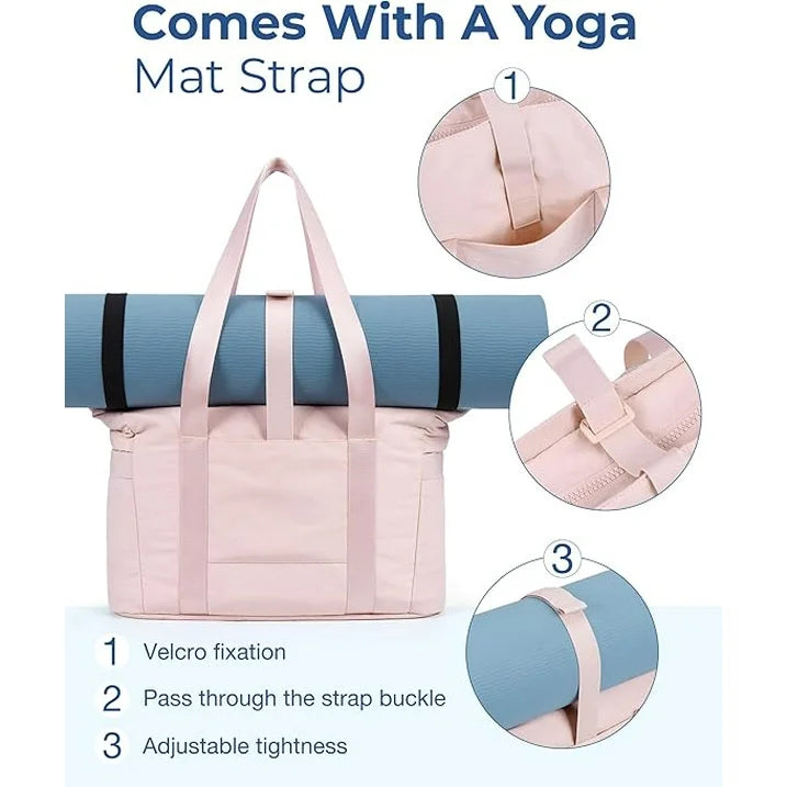 Tote Bag for Women, Lightweight Large Tote Bag with Yoga Mat Strap, Quilted Shoulder Bag Handbag for Travel Work Gym