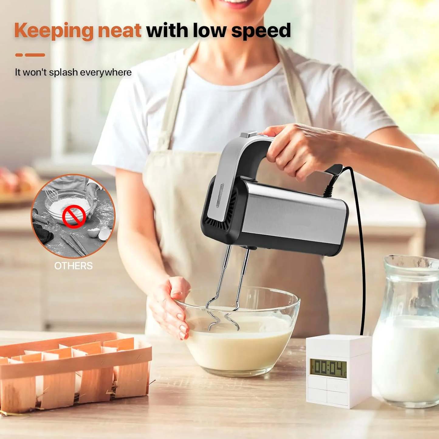 5-Speed Electric Hand Mixer with Whisk, Traditional Beaters, Dough stick, 300 Watts, for Baking & Cooking, Black