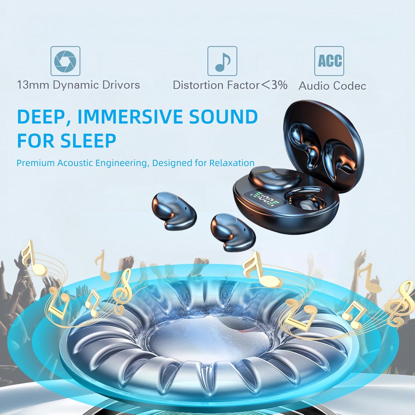 Bluetooth Headphones True Wireless Earbuds 60H Playback LED Power Display Earphones with Wireless Charging Case IPX5 Waterproof in-Ear Ear buds with Mic for TV Smart Phone Laptop Computer Sports