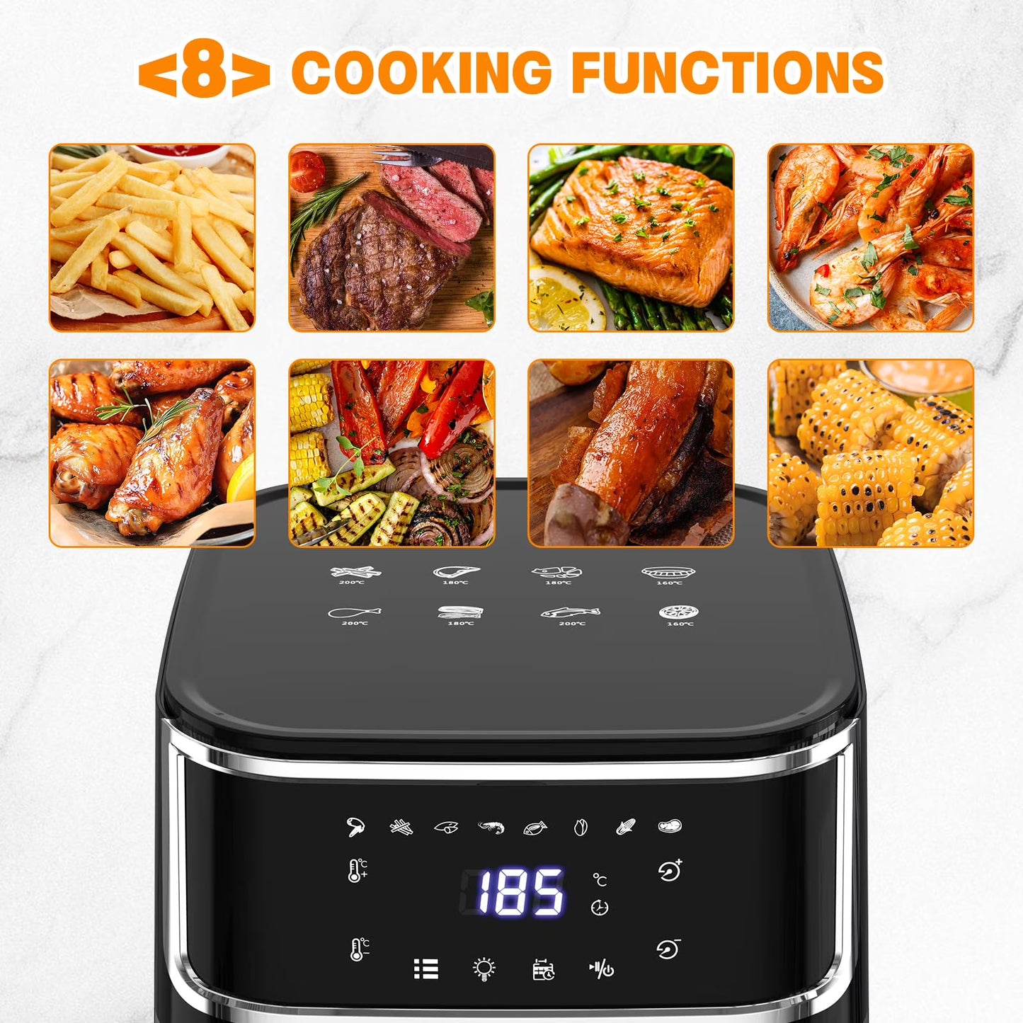 Yilush Multifunctional Digital Air Fryer+ Rotisserie, Dehydrator, Convection Oven, 17 Touch Screen Presets Fry, Roast, Dehydrate, Bake, XL 10L Family Size, Auto Shutoff, Large Easy-View Window, Black