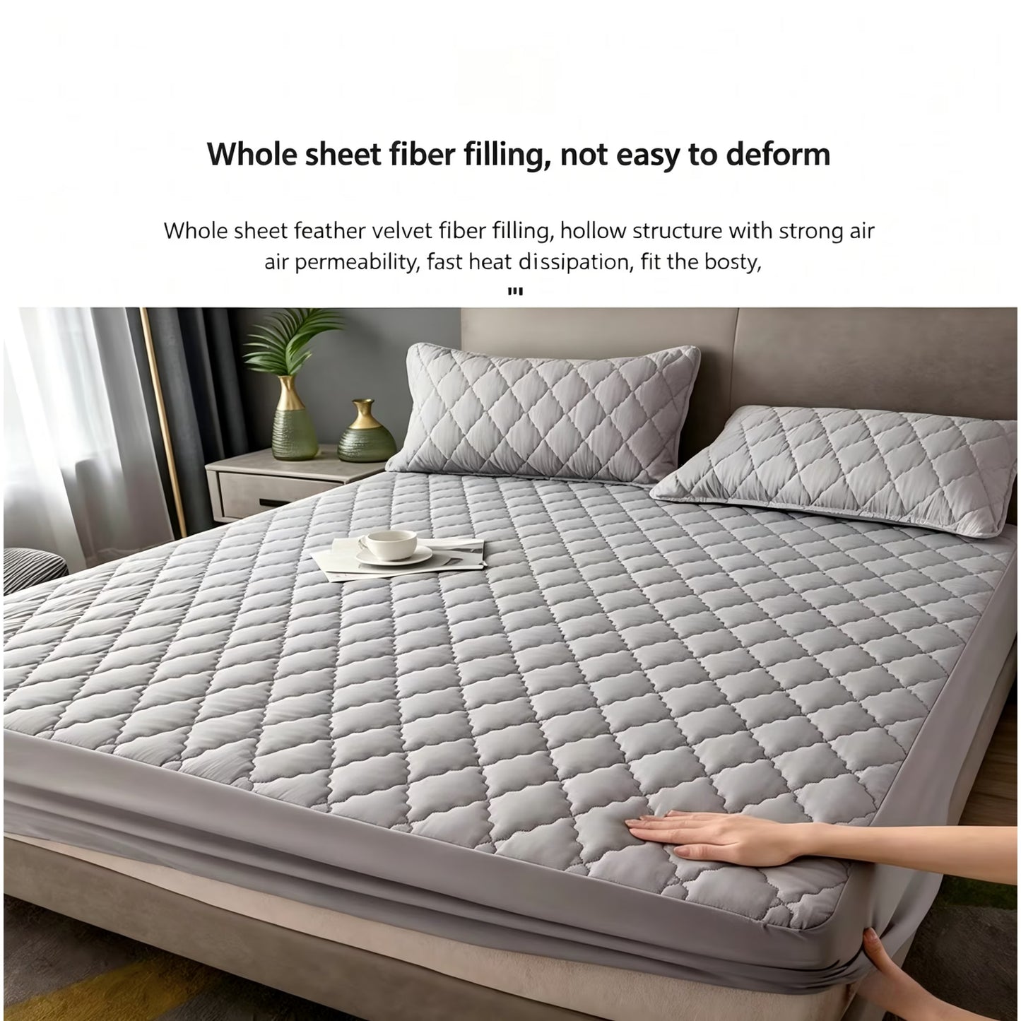 Waterproof Mattress Protector Pad Queen Machine Washable, Breathable Mattress Topper with Deep Pockets, All-Season Use, Hotel Quality (Queen, Grey)