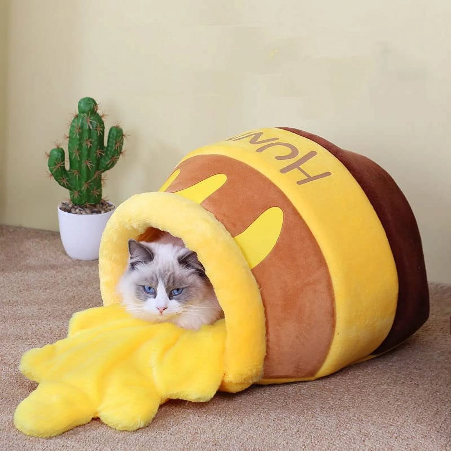 Cat Bed Honey Pot Cat Bed for Indoor - Comfortable Memory Foam Pet Furniture with Cat House Tent - with Removable Washable Cushioned Pillow, Cute Soft Self Warming Kitten beds for Breeds