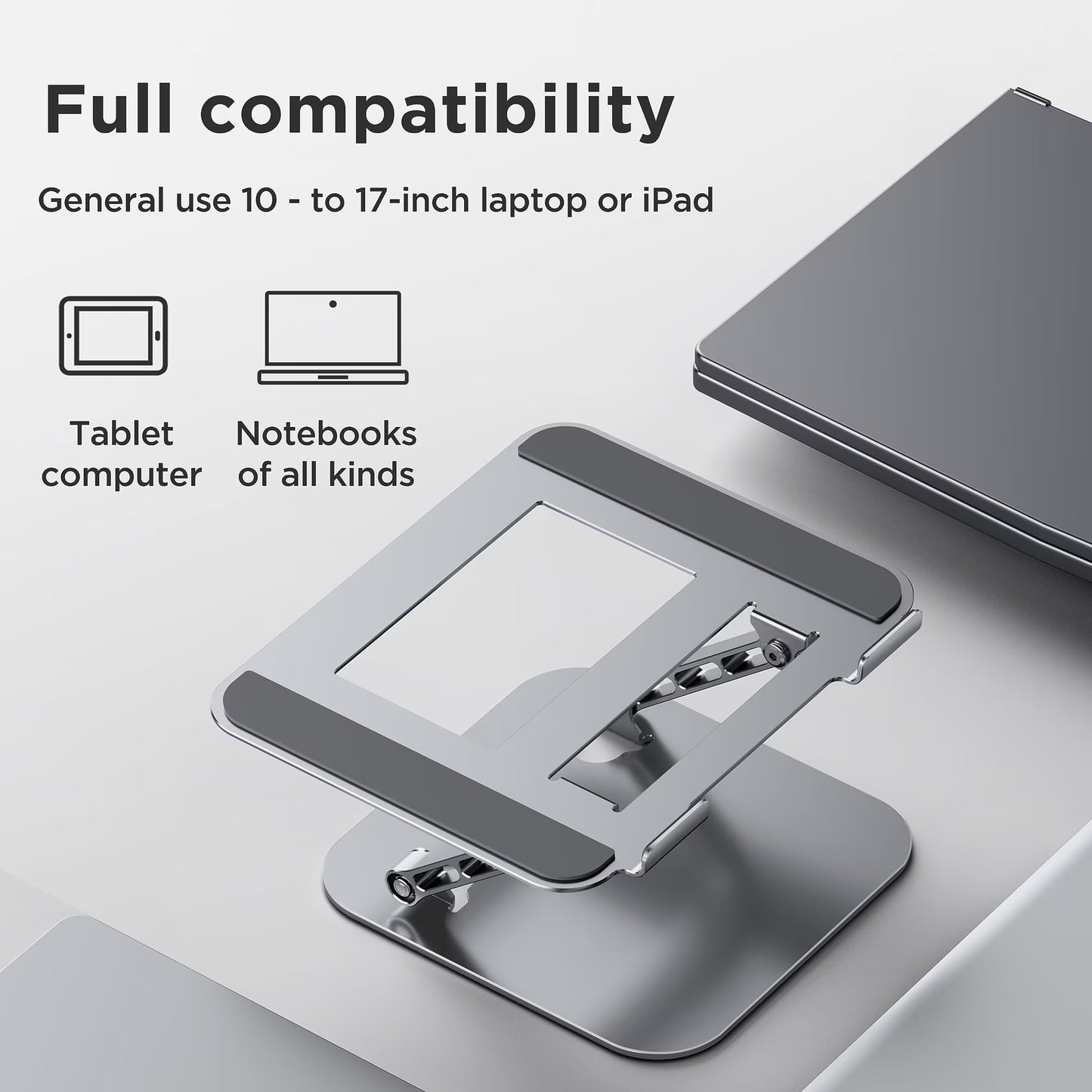 Adjustable And Foldable Laptop Stand With a Sturdy And Durable Base. Multi-Angle Adjustable Ergonomic Laptop Riser, Compatible With MacBook Air Pro, Laptops, And All 10-15.6 inch Laptops.