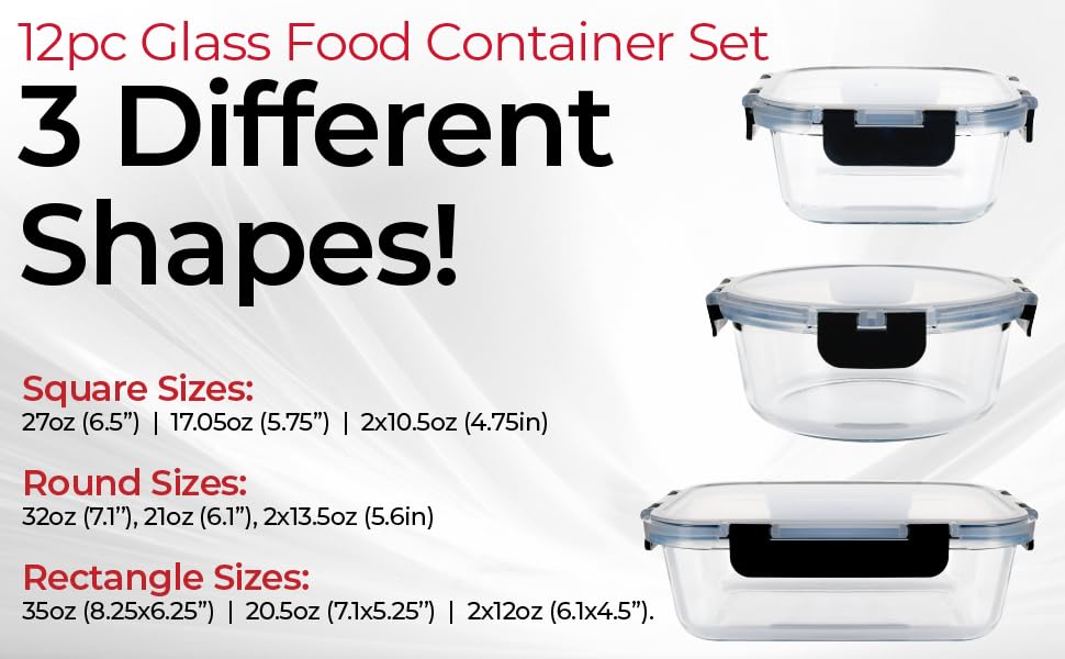 36pcs Glass Food Storage Containers with Lids Set, Airtight Meal Prep Containers (18 Containers & 18 Lids), Black