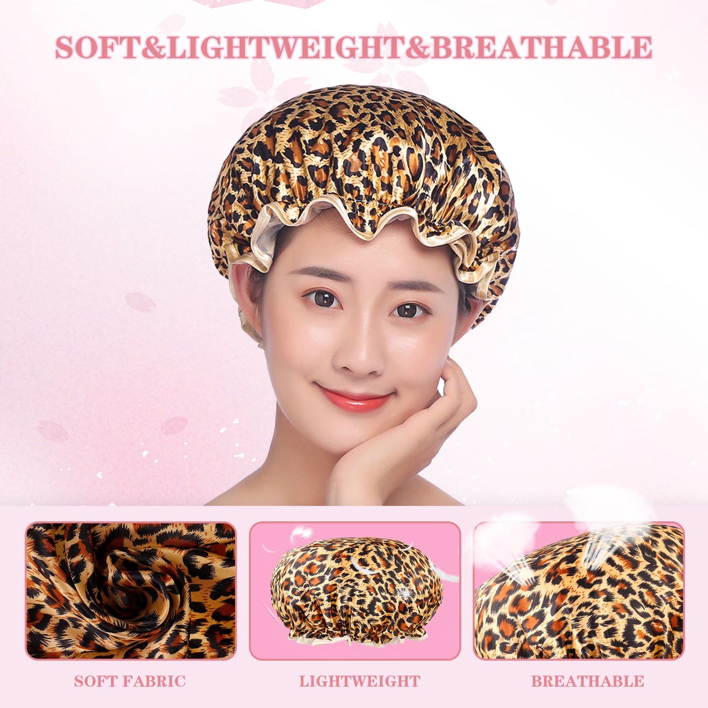 6 Pieces Shower Cap for Women, Elastic and Reusable, Environmental Protection Hair Bath Caps, Double Waterproof Layers Bathing Hat for Women Girl