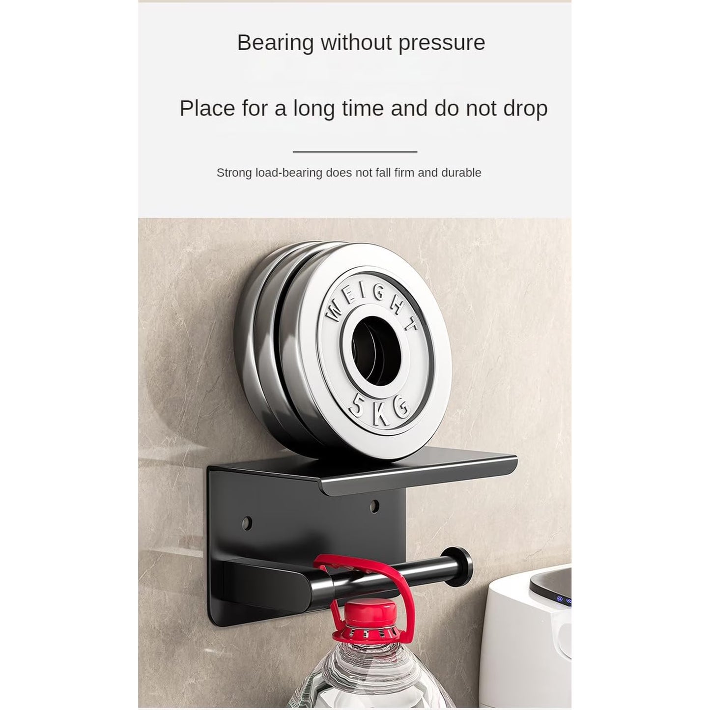 Carestrong Self Adhesive Toilet Paper Holder with Phone Shelf Stainless Steel Wall Mounted Paper Towel Holder - Rustproof and Bathroom Washroom Tissue Roll Holder with Shelf - Black