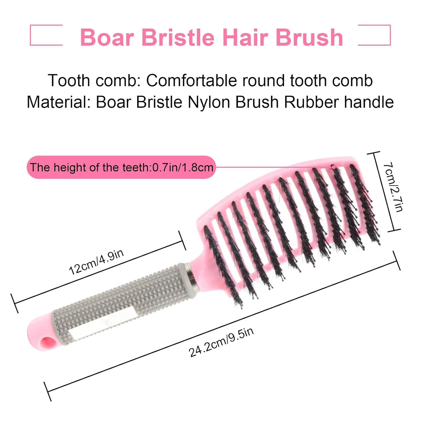 3 Pieces Curved Vented Boar Bristle Hair Brushes,curly hair brushwet brush detangling brush , Long and Curly Hair, 3 Colors: White, Pink, Black