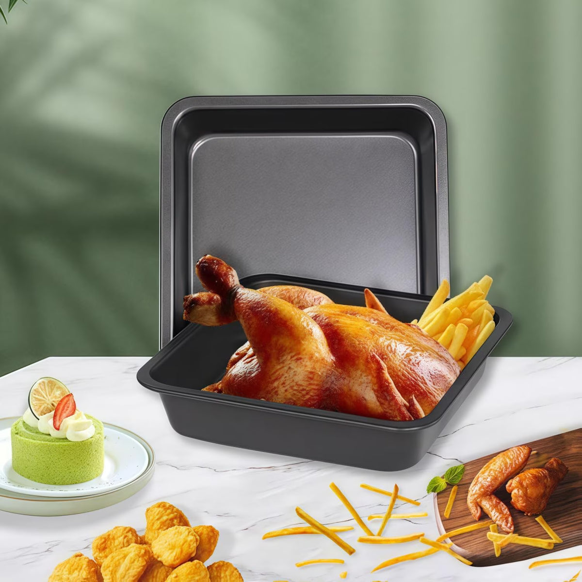 Yilush 3-Piece Square Baking Pan Set - 8.6/9.8/10.6-inch Non-stick Brownie and Cake Pans - Dishwasher safe for easy cleaning, Oven-safe Square Cake Pan (Black)