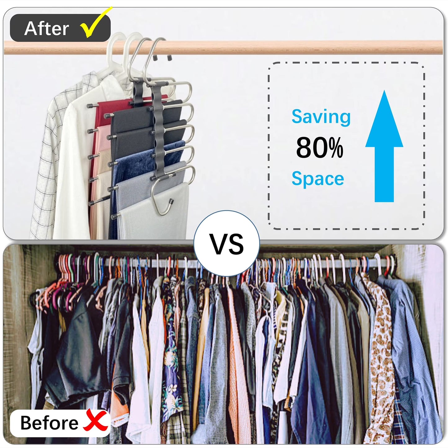 Carestrong Magic Pants Hangers Space Saving - This clothes hangers Closet Multiple Layers Multifunctional Uses Rack Organizer for Trousers Scarves Slack (2 Pack )