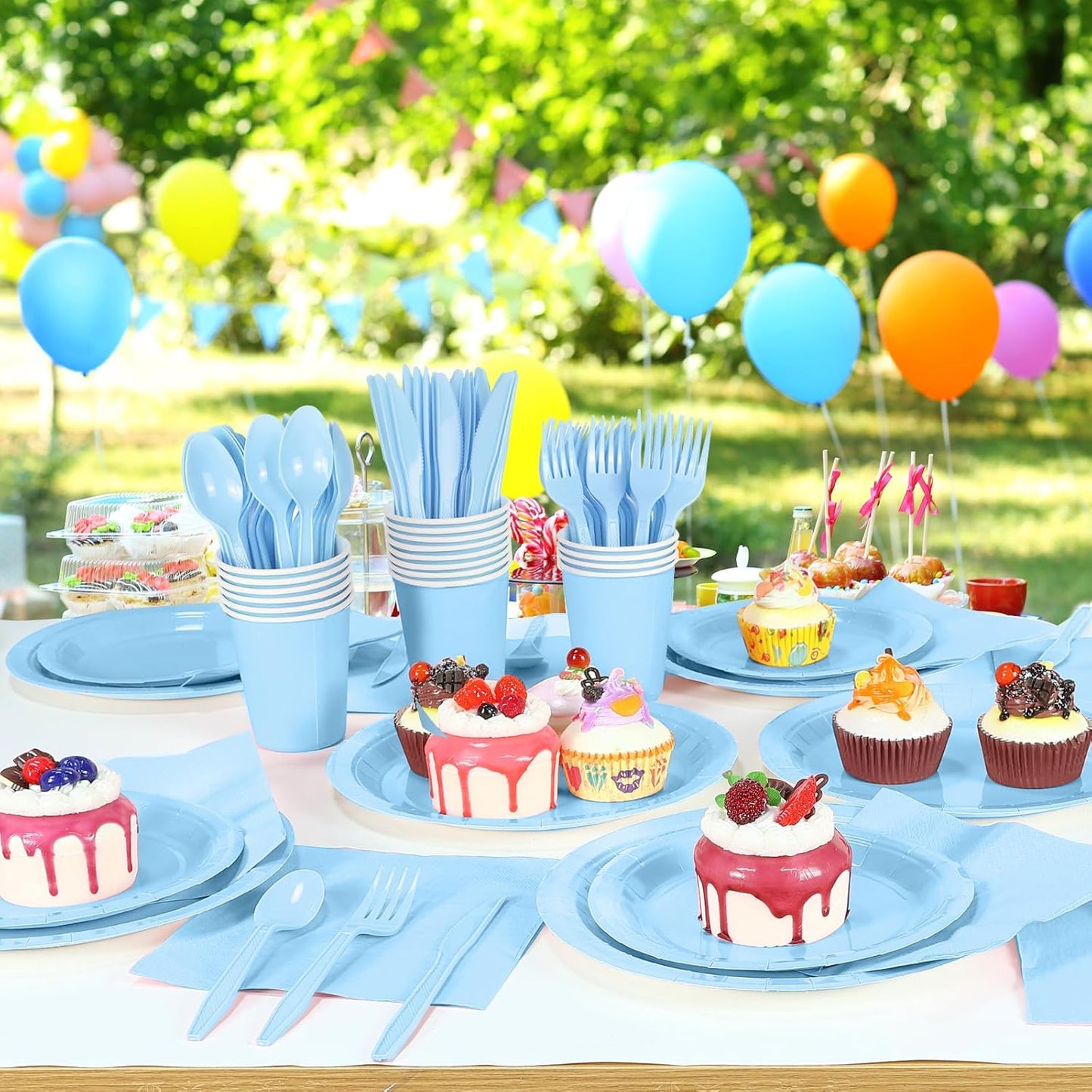 175PCS Light Blue Paper Plates and Napkins, Blue Disposable Plates Set for Baby Shower Gender Reveal Birthday Party Supplies Serve 25 Guests