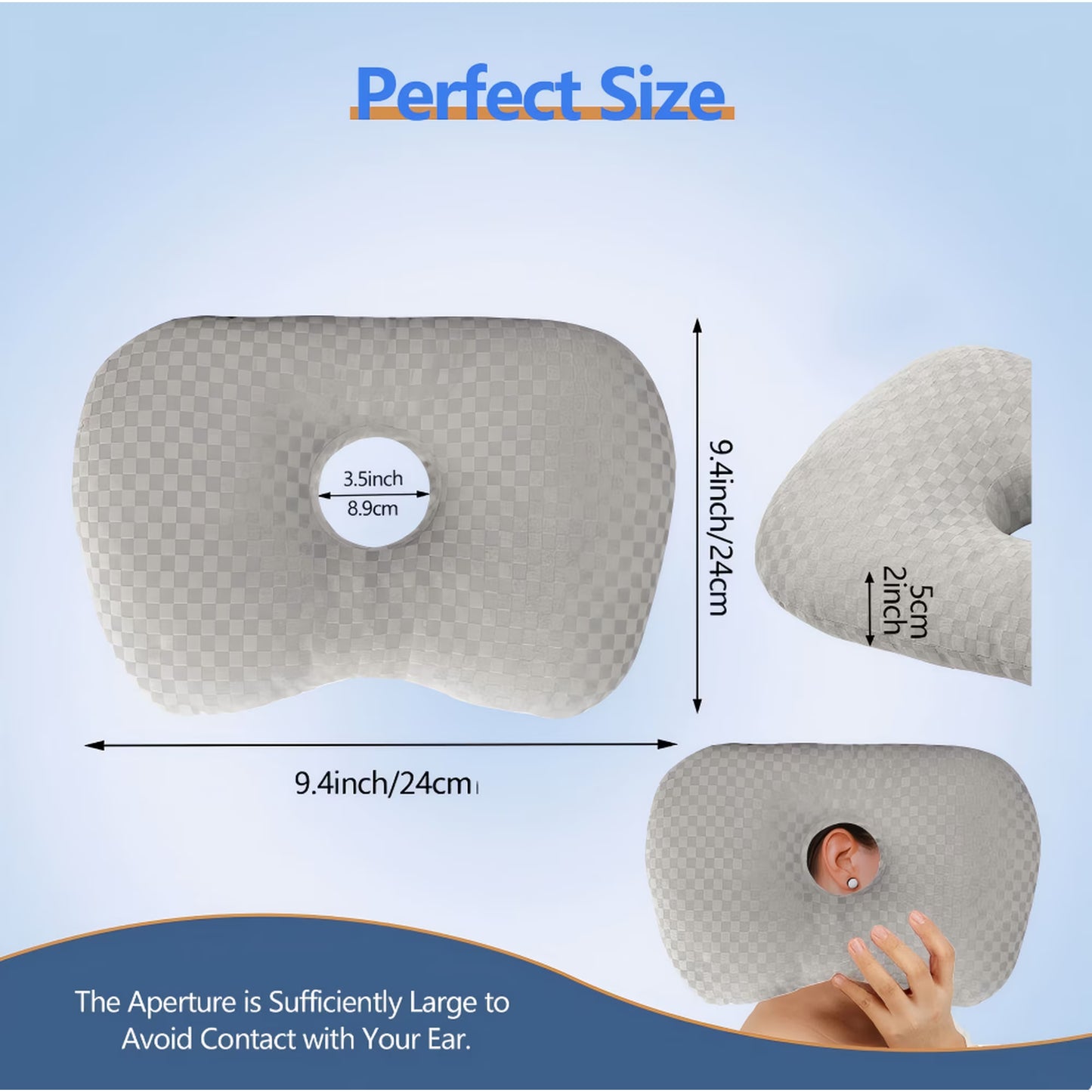 Ear Piercing Pillow for Side Sleepers with an Ear Hole for CNH and Ear Pain Ear Inflammation Pressure Sores, Cotton O-Shaped Side Sleeping Pillow, Ear Guard Pillow
