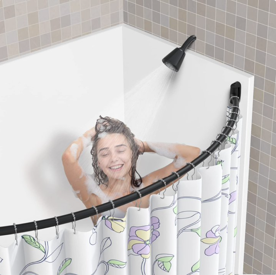 Curved Curved Shower Curtain Rod 42-74 Inches Adjustable Splicing Design Need To Drill Shower Rods Curved Round Bowed Rust proof, Premium Stainless Steel Shower Curtain Rod for Bathroom, Bathtub, Sta
