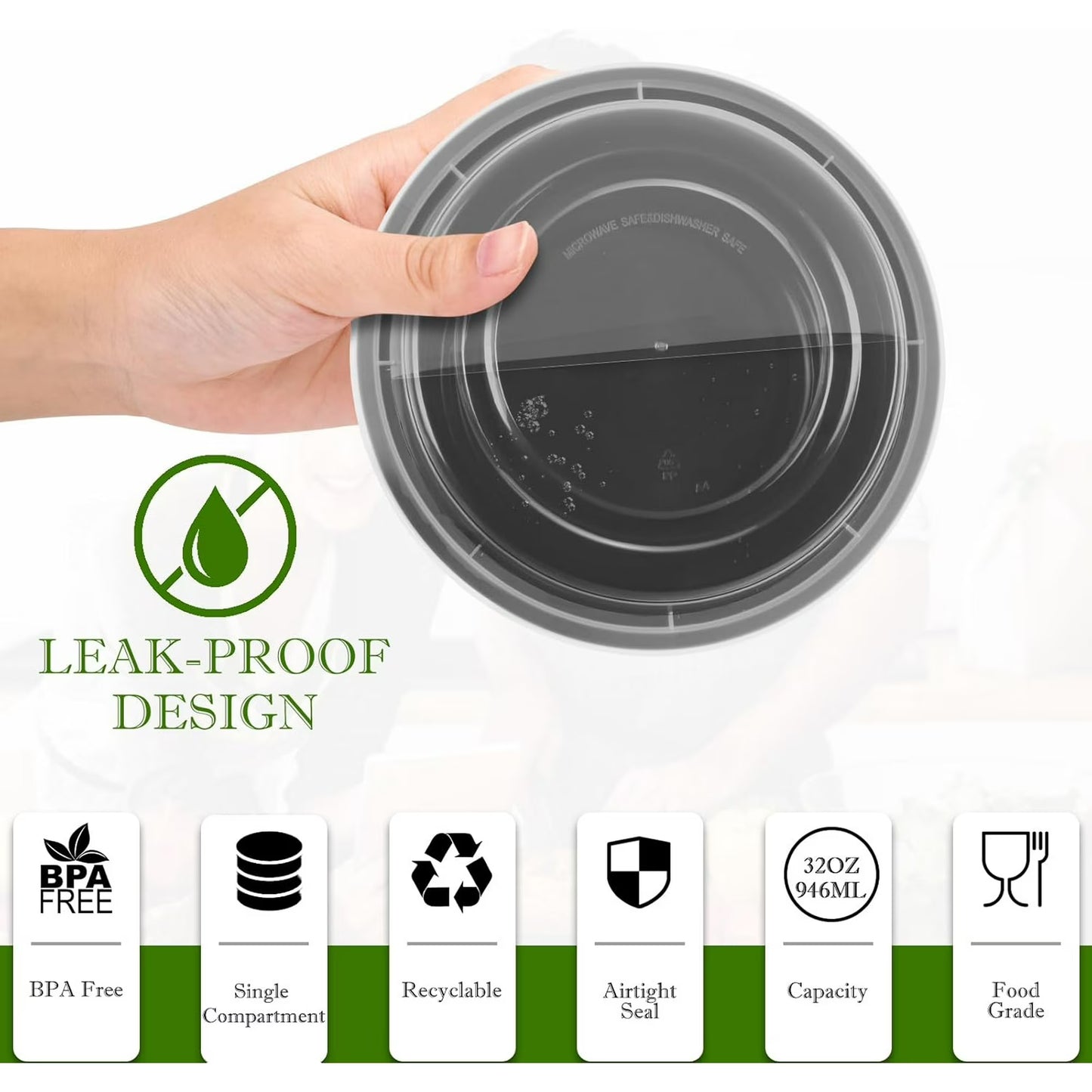 50-Pack Reusable Meal Prep Containers Microwave Safe Food Storage Containers with Lids, 28 oz - 1 Compartment Take Out Disposable Plastic Bento Lunch Box To Go, BPA Free - Dishwasher & Freezer Safe