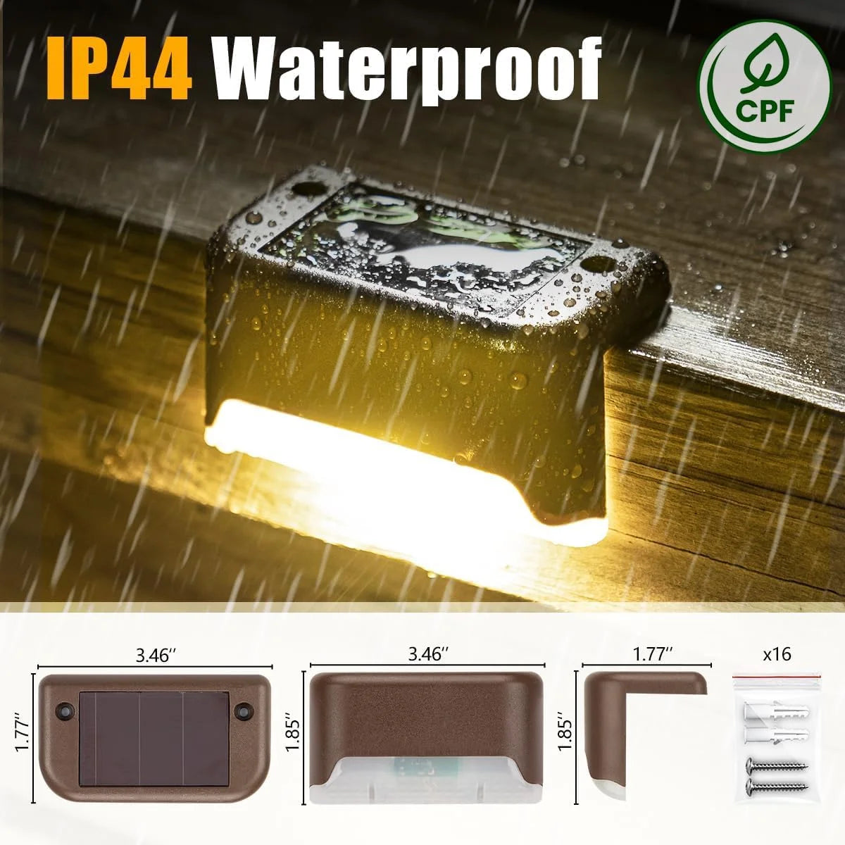Solar Deck Lights Outdoor 16 Pack, Euur Solar Step Lights Waterproof Led Solar lights for Outdoor Stairs, Step , Fence, Yard, Patio, and Pathway