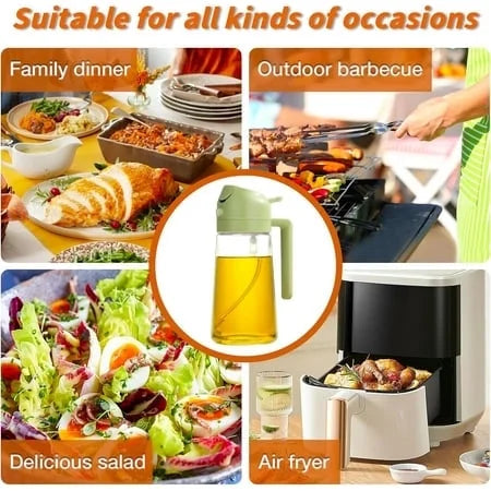 Olive Oil Dispenser Bottle for Kitchen，2 in 1 Oil Sprayer for Cooking, 18oz/600ml Glass Oil Spray Bottle with Pourer, Food-grade Oil Mister for Air Fryer, Salad, Frying, BBQ (2PCSGreen)
