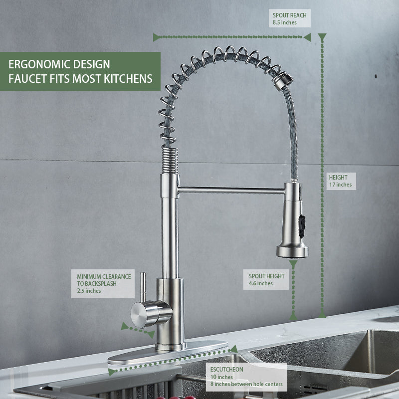 Kitchen Sink Faucet, Kitchen Faucets with Pull Down Sprayer Stainless Steel Single Handle Single Hole Brushed Nickel Commercial Industrial Spring Pull Out Laundry Farmhouse Kitchen Faucet