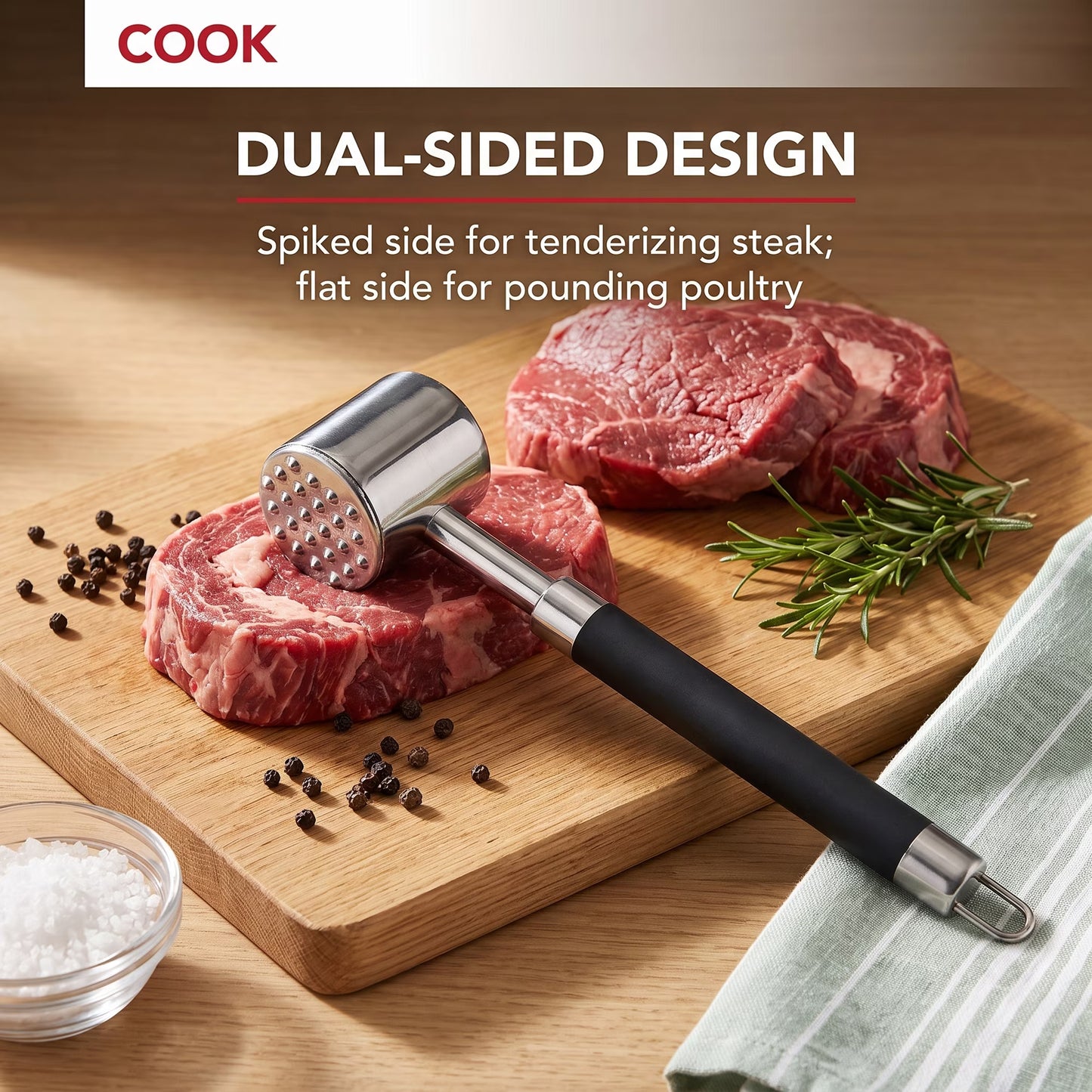 Yilush Meat Tenderizer Hammer with Comfortable-Grip Handle, Dual-side Mallet for Kitchen, Heavy Duty Pounder For Tenderizing Steak, Beef and Fish