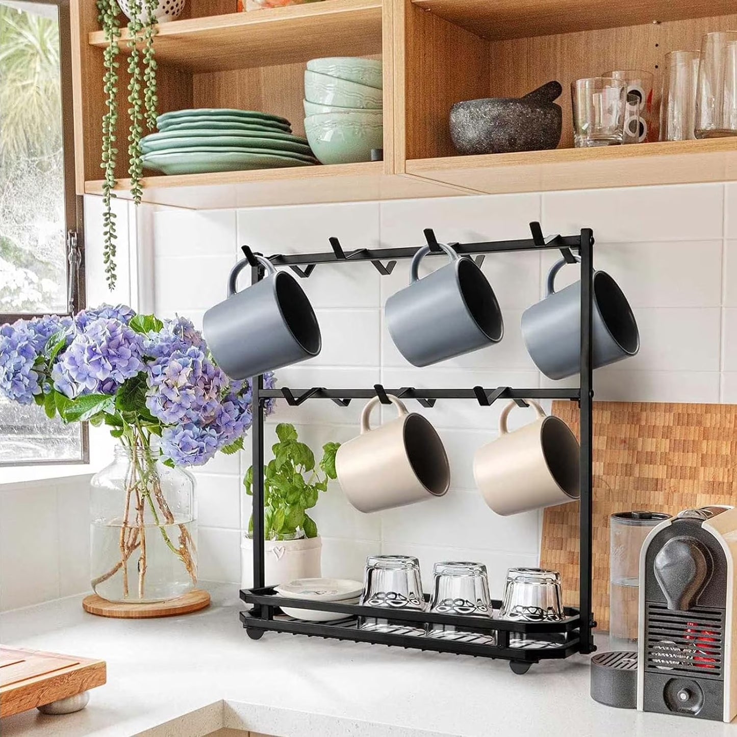 Carestrong Large Coffee Mug Holder Stand Countertop, Tree Rack for 14 Mugs, 2 Tier Counter Display Storage, Metal Wire Tea Cup Holder for Coffee Station Kitchen Organizer, Not Included Mugs