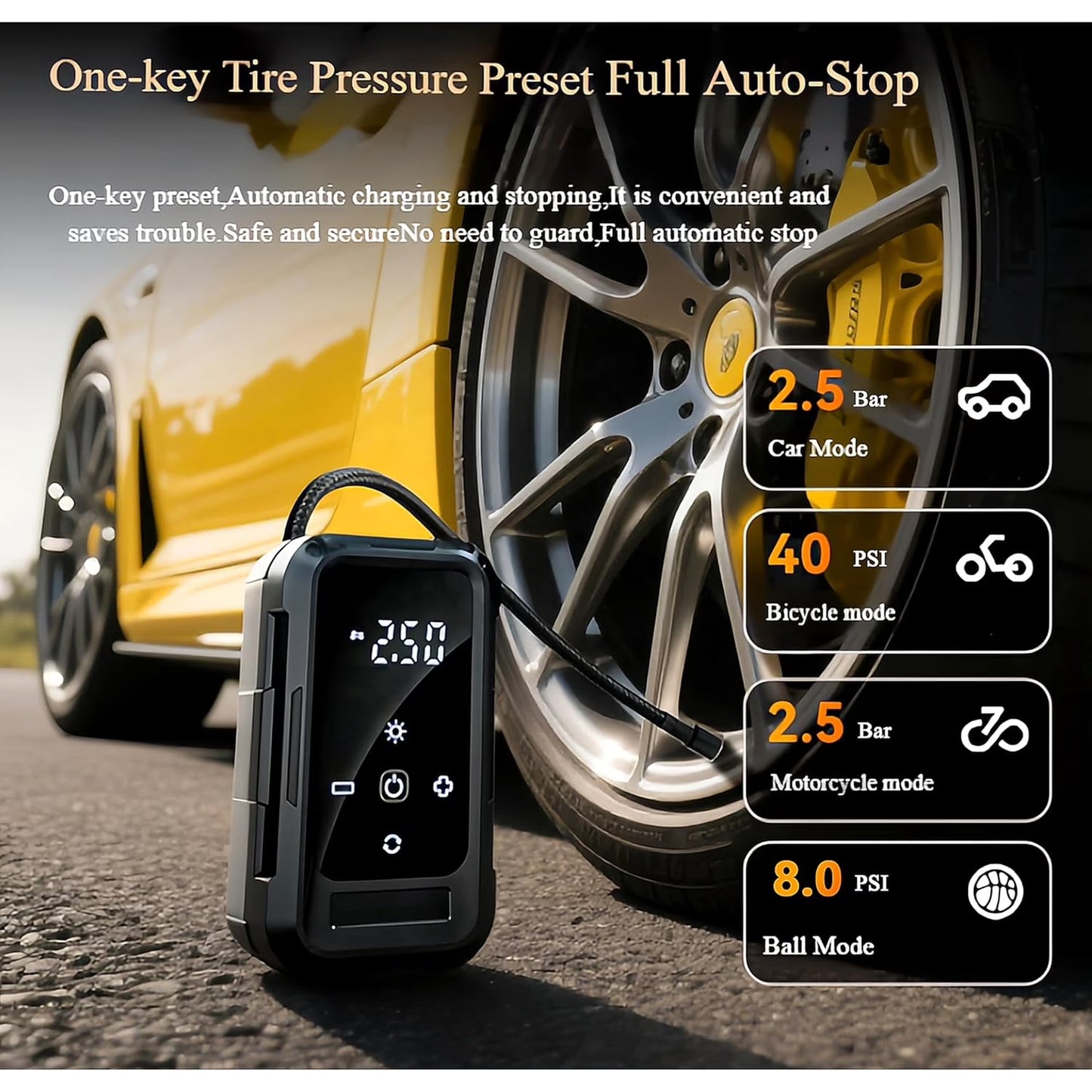 Mikhai Tire Inflator Portable Air Compressor Cordless Mini Bike Pump with 4500mAh Long Range Battery, 140 PSI Car Tires Air Pump with LED Lights&Pressure Gauge for Auto, Motorcycles, Bikes, Balls