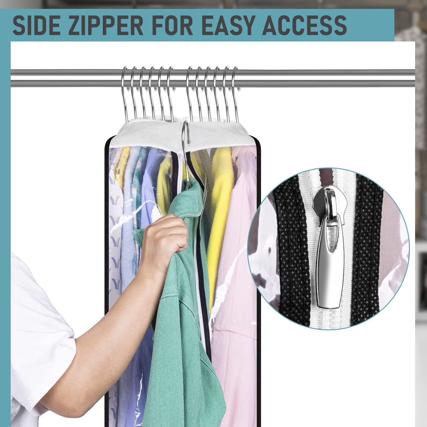Carestrong 40" Travel Garment Bag with Accessories Zipper Pocket, Heavy Duty Suit Bag for Suits, Tuxedos, Dresses, Coats, Clear, 3 pack