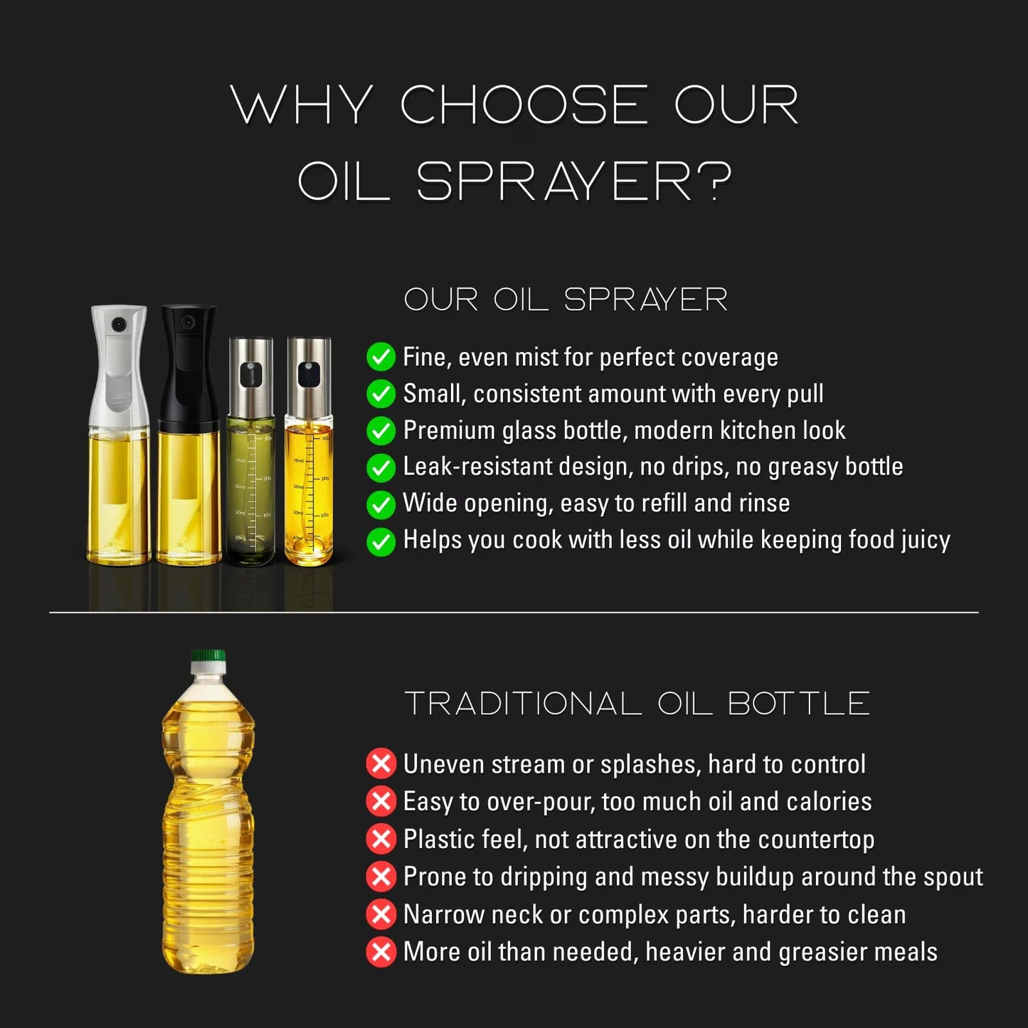 Oil Sprayer for Cooking Olive Oil Sprayer Mister for Air Fryer Vegetable Vinegar Oil Portable Mini Kitchen Gadgets for Baking,Salad,Grilling,BBQ,Roasting (2 Pack)