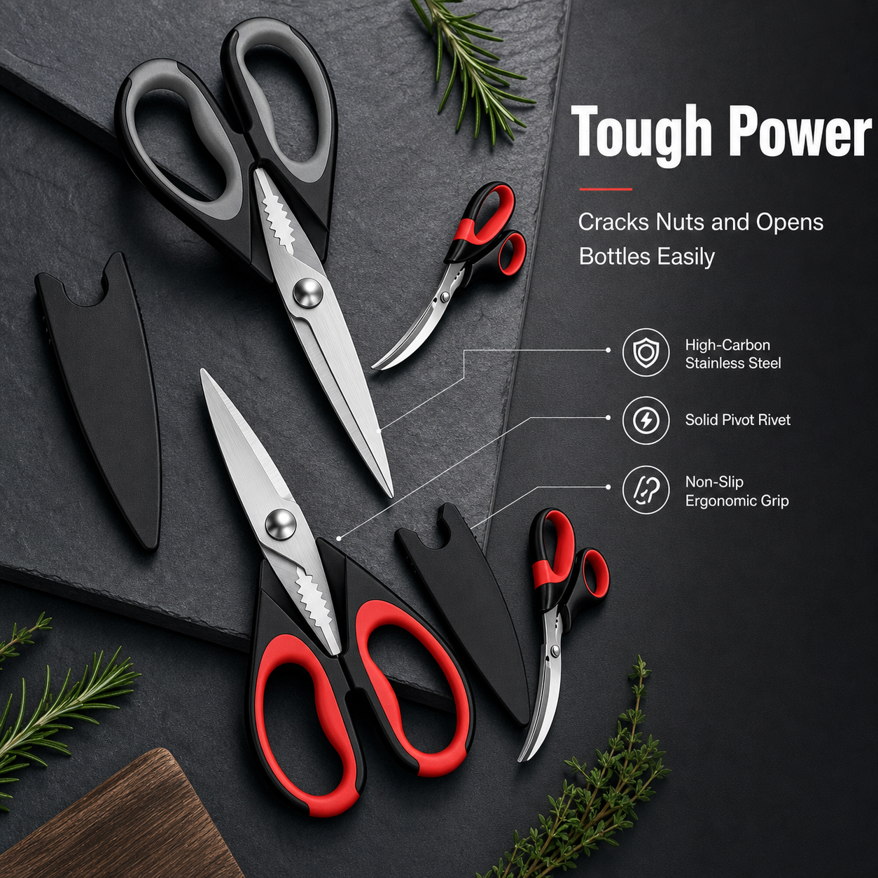 4pc Kitchen Scissors All Purpose Heavy Duty, Kitchen Utensils Set, Stainless Steel Cooking Utensils Gadgets, Meat Poultry Food Shears Dishwasher Safe Utility Tools Home Gift, with Protective Sheath