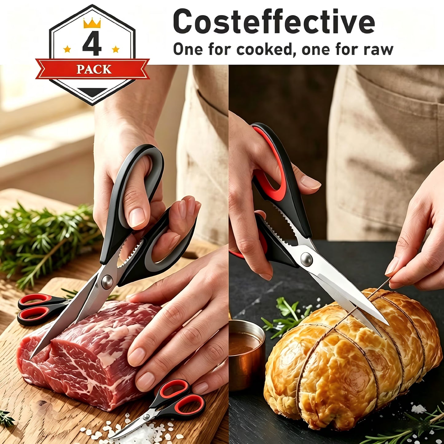 4pc Kitchen Scissors All Purpose Heavy Duty, Kitchen Utensils Set, Stainless Steel Cooking Utensils Gadgets, Meat Poultry Food Shears Dishwasher Safe Utility Tools Home Gift, with Protective Sheath