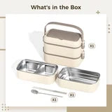 Carestrong Bento Box Adult Lunch Box, Containers for Adults Men Women with, Lunchable Food Container with Utensils, Sauce Jar, Muffin Liners, Microwave & Dishwasher Safe , lunch containers is Brown