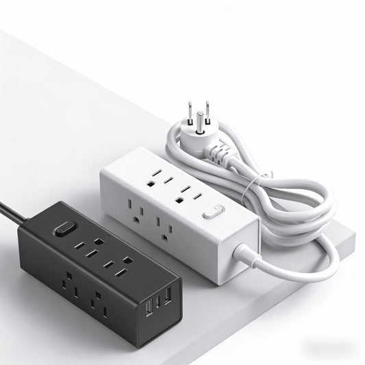 Avoben 360° rotating flat plug power strip with 6 widely spaced sockets, 2 USB-C ports and 1 USB-A port, 1440J surge protector, 5-foot extension cord, suitable for home, travel and office (2-pack).