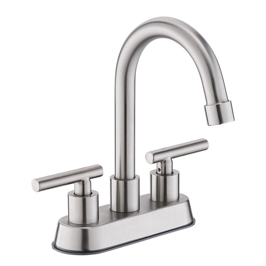 Mikhai Bathroom Faucets 3 Hole, 4 inch Bathroom Faucet 3 Hole Matte White with Pop-up Drain and 2 Supply Hoses, Stainless Steel Lead-Free 2-Handle Center set Faucet for Sink Vanity