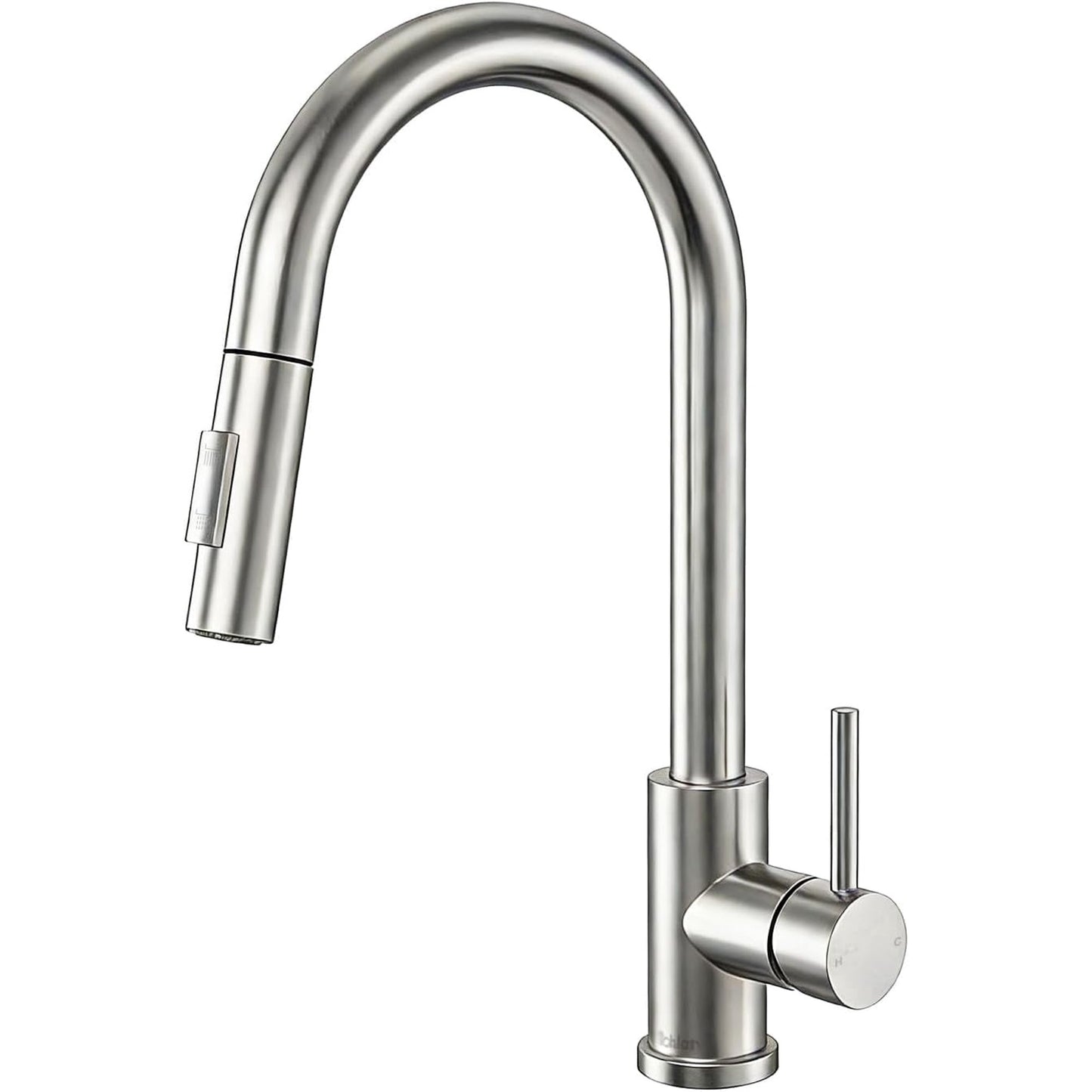 Mikhai Kitchen Faucets with Pull Down Sprayer, Brushed Nickel, High Arc Single Handle Classic Stainless Steel Sink Faucet 1 Hole, Suitable for Farmhouse Camper Laundry Rv Bar, White