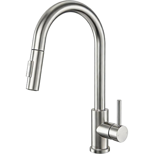 Mikhai Kitchen Faucets with Pull Down Sprayer, Brushed Nickel, High Arc Single Handle Classic Stainless Steel Sink Faucet 1 Hole, Suitable for Farmhouse Camper Laundry Rv Bar, White