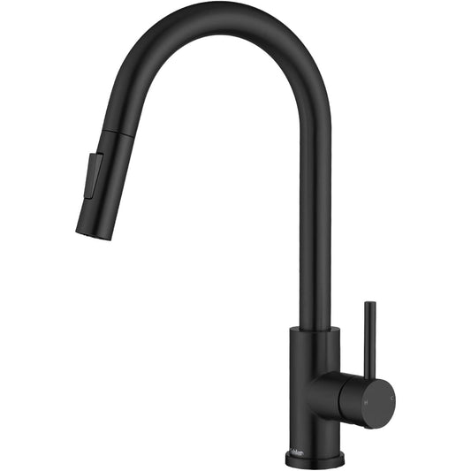 Mikhai Kitchen Faucets with Pull Down Sprayer, Brushed Nickel, High Arc Single Handle Classic Stainless Steel Sink Faucet 1 Hole, Suitable for Farmhouse Camper Laundry Rv Bar, Black